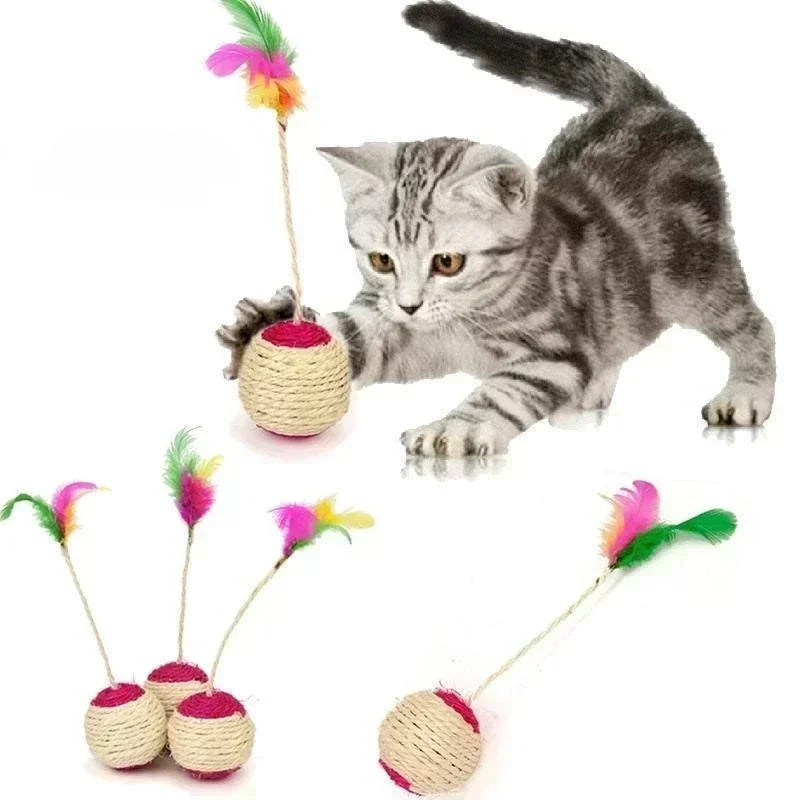 Gato Interativo Coçar Bola Brinquedo, Sisal Pena Brinquedo para Gatinho, Treinamento, Pet Supplies, 1Pc